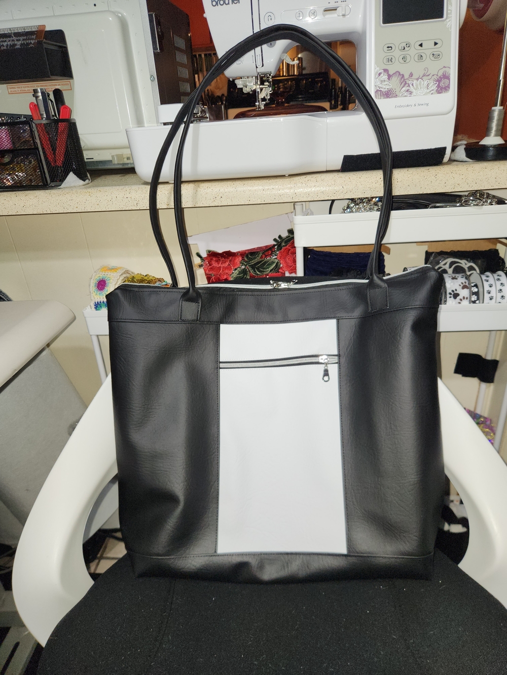 Black and White Colorblock Tote Bag - Classic Women's Everyday Tote
